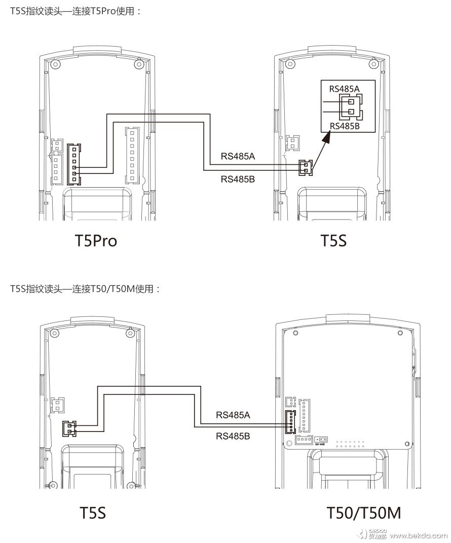 T5S与指纹控制器连接示意图2