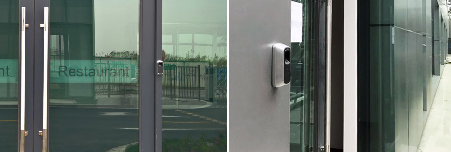 M5户外防水韦根指纹读头户外铝合金玻璃门使用案例